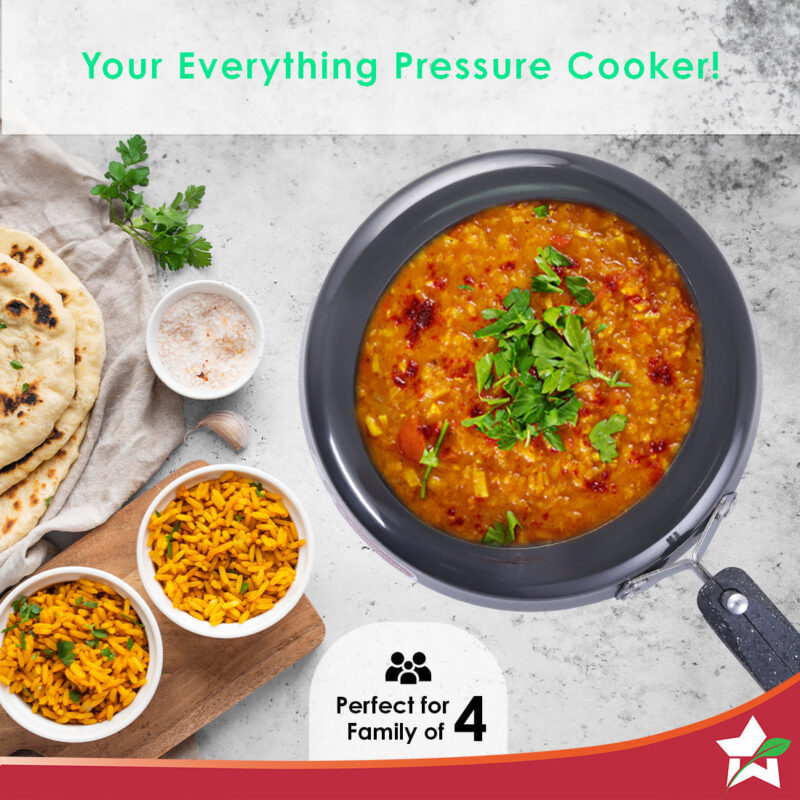 Taurus Hard Anodized 3L Inner Lid Pressure Cooker | Soft Touch Handles for Durability Induction Friendly | Black - Image 4