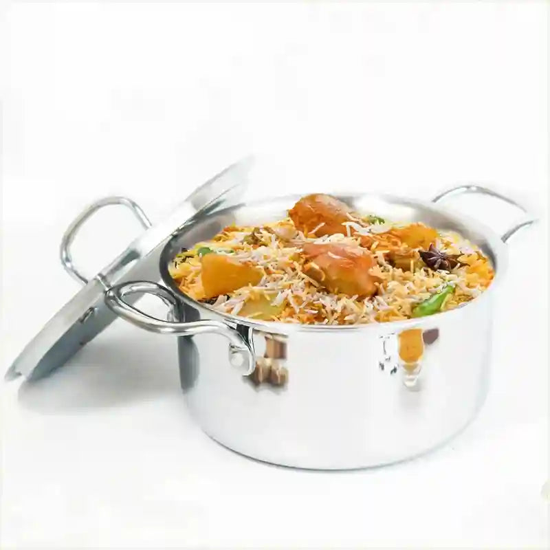 TurboCuk Tri-ply Stainless Steel Casserole/ Biryani Cooking Pot+ Steel Lid, Premium Quality, 3 Layer Thick Body, 100% Toxin-free, Non-stick, Induction & Gas, 3.1L - Image 15