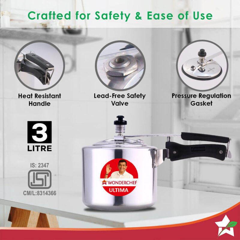 Inner Lid Ultima 3L Pressure Cooker | 3.25 mm Heavy Encapsulated Bottom | Bakelite Handles for Durability | Induction Friendly (Aluminium , Silver) - Image 2