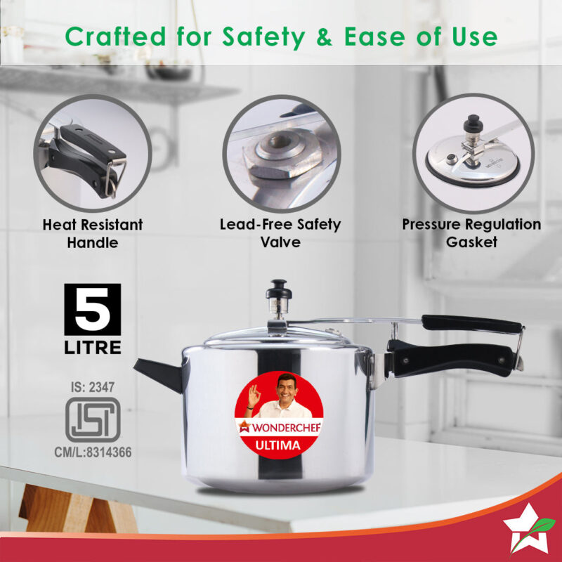 Ultima Induction Base 5L Aluminium Pressure Cooker With inner Lid - Image 2