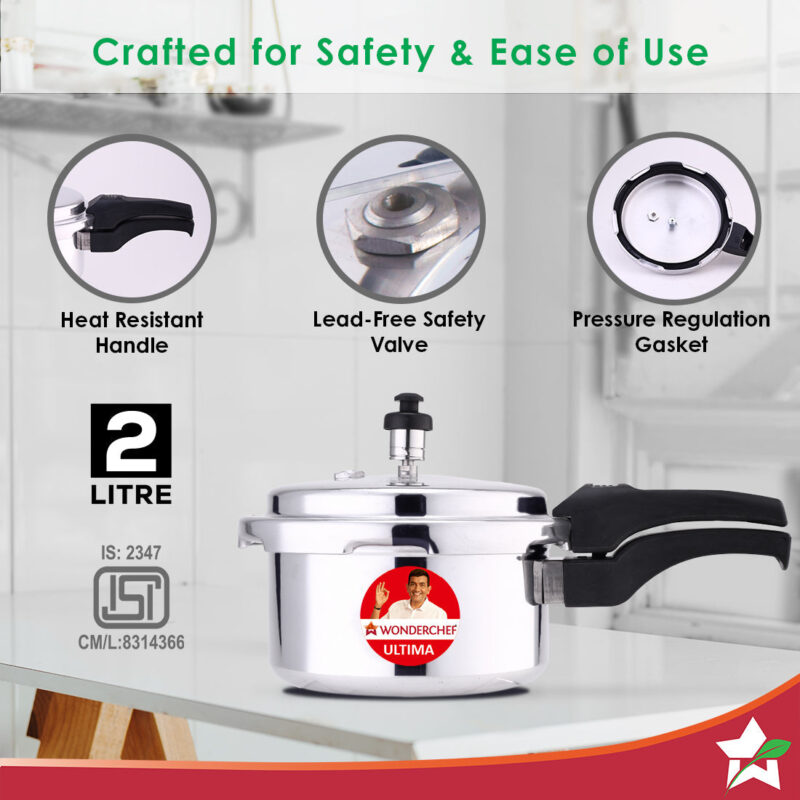 Ultima Induction Base 2L Aluminium Pressure Cooker With Outer Lid - Image 2