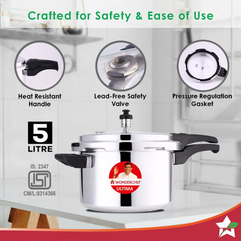 Ultima Induction Base 5L Aluminium Pressure Cooker With Outer Lid - Image 2