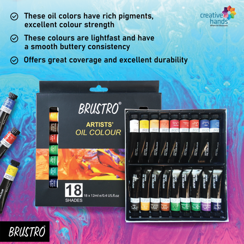 Brustro White Bristle Hair Brushes (Pack of 13) with Artists Oil Colour Set of 18 Colours X 12ML Tubes and Oil Painting Paper 300 GSM A4 (Pack of 9 + 3 Free Sheets) - Image 5