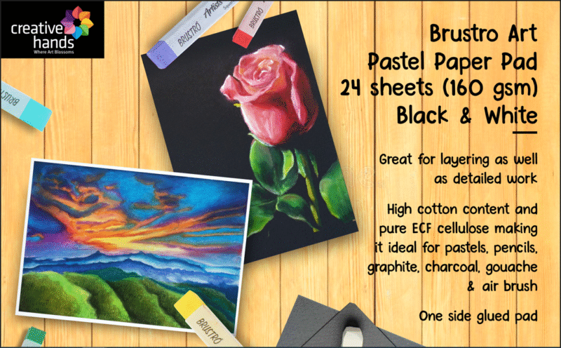 Brustro Artists' Pastel Paper Pad, Set of 2, 24 Sheets (160 GSM) Each, Colour - Black & White, Size - 3.5" x 5.5" - Image 6