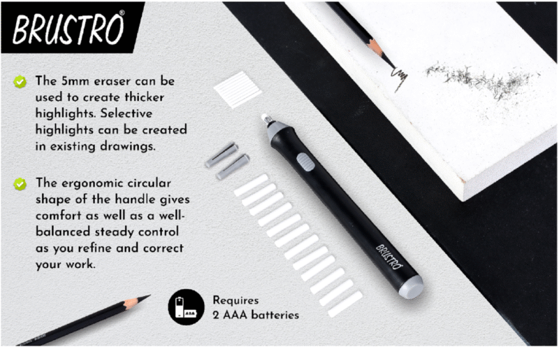 BRUSTRO Automatic Eraser | 2.3mm, 5mm| 22 Refills, 2 Eraser Holders | Ideal for Students and Adults, Drawing, Sketching, Mandala, Portrait | Battery Operated, Electric (Batteries not Included)