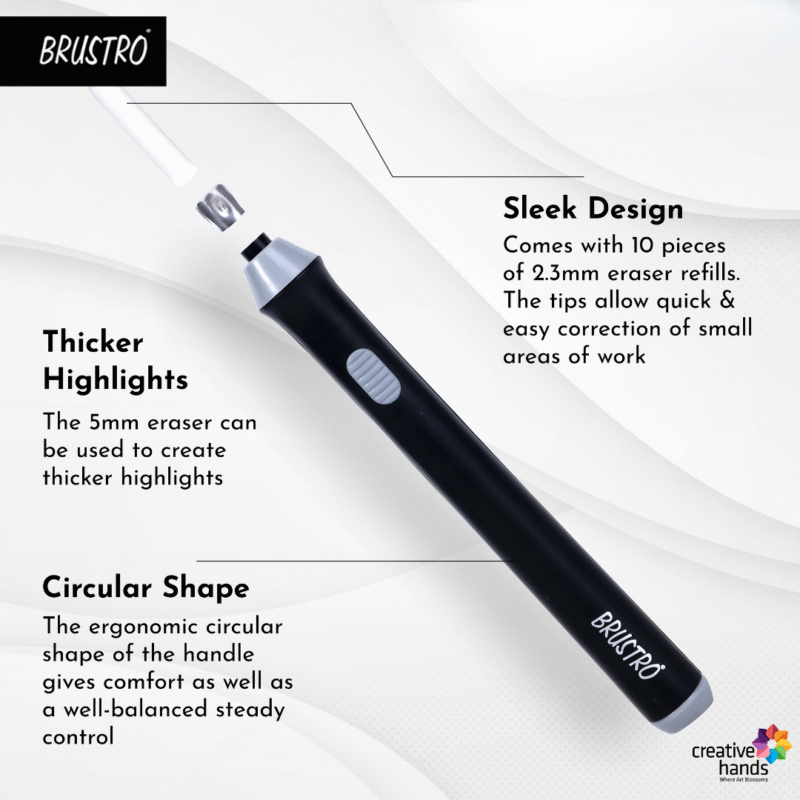 BRUSTRO Automatic Eraser | 2.3mm, 5mm| 22 Refills, 2 Eraser Holders | Ideal for Students and Adults, Drawing, Sketching, Mandala, Portrait | Battery Operated, Electric (Batteries not Included) - Image 3