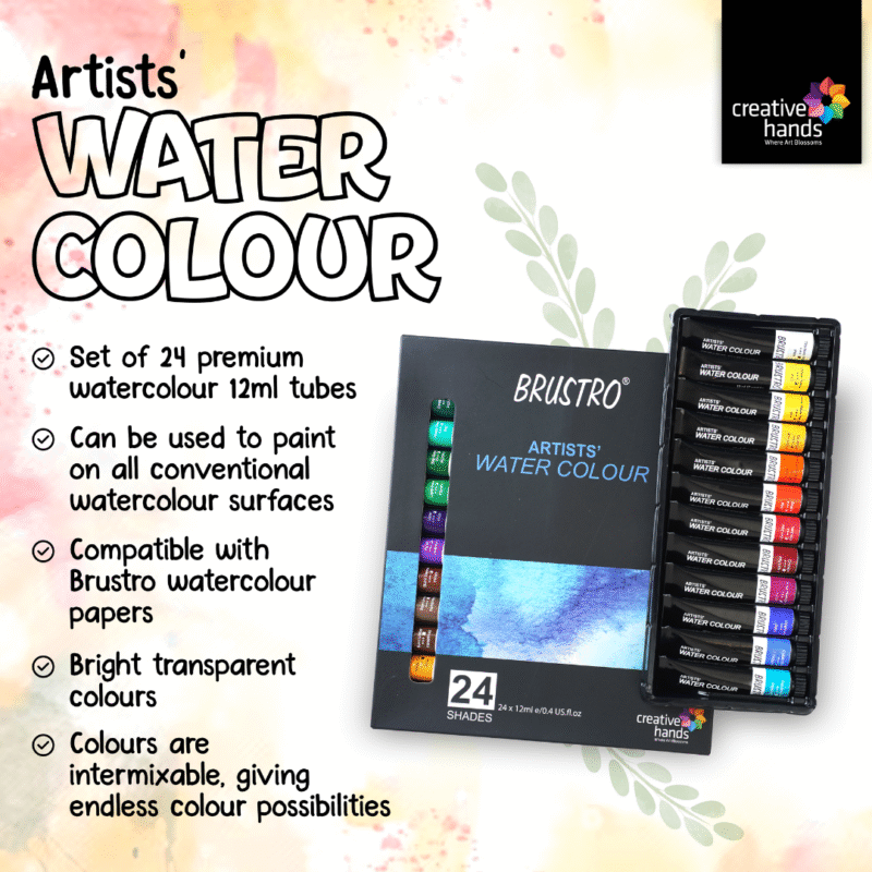 BRUSTRO ARTISTS' WATERCOLOUR SET OF 24 COLOURS X 12ML TUBES