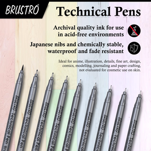 BRUSTRO Technical Pen Fineliner Set| Black| Tip Size- 0.05|0.1|0.2|0.3|0.4|0.5|0.6|0.8 mm| & Brush - Set of 9 | Ideal for Doodle,Mandala,Fineart,Architecture,Technical Drawing,Illustrations,Waterproof - Image 2
