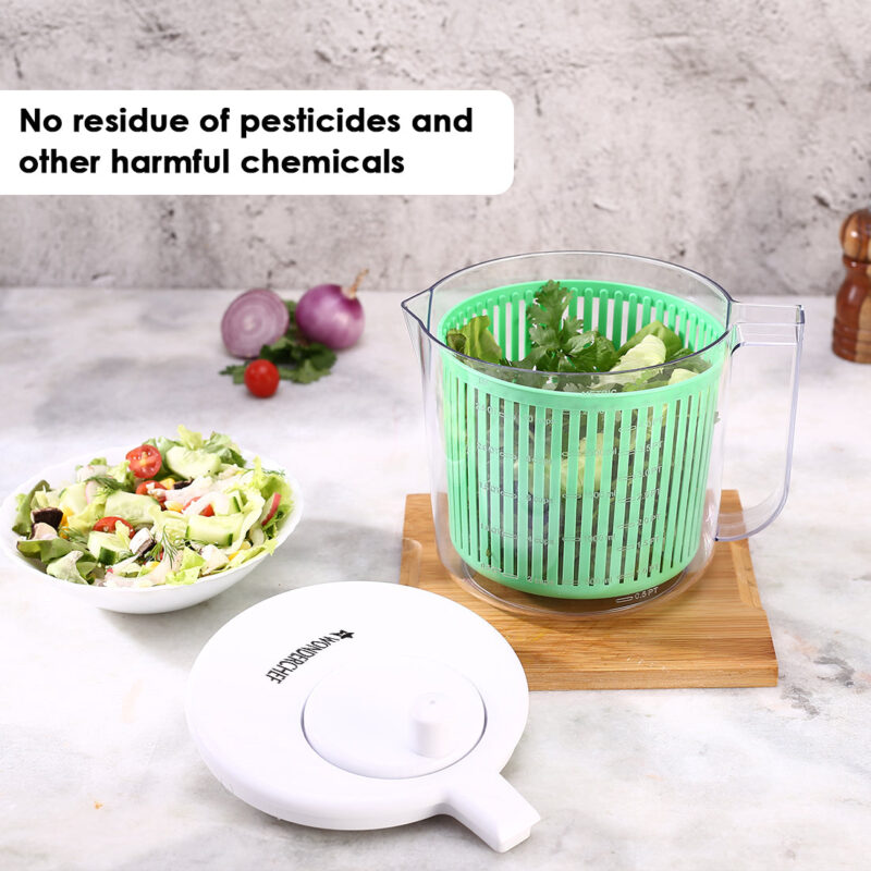 Vegetable Cleaner and Salad Spinner, Removes Excess Water and Pesticides, Cleans Vegetables Thoroughly, Use for Mixing Salad with Dressing, Food-grade Plastic, Transparent Body - Image 4