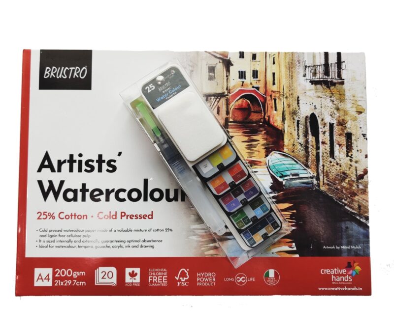 Brustro Artists Watercolour Pan Set of 25 with Artist 25% Cotton Watercolour Pad Cold Pressed 200 GSM A4 Pad 20 Sheets - Image 5