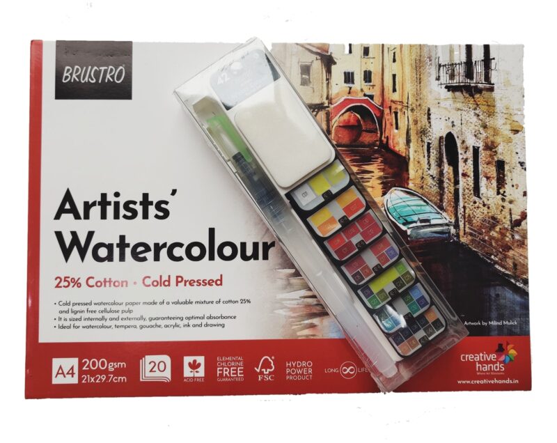Brustro Artists Watercolour Pan Set of 42 with Artist 25% Cotton Watercolour Pad Cold Pressed 200 GSM A4 Pad 20 Sheets - Image 5