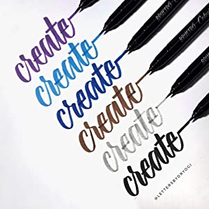 BRUSTRO Metallic Brush Pens - Soft Brush Tip Set of 10 Colors. with Colour Brush Pens Set of 12 (Pigment Based, Hard tip Brush Pen) Flexible tip for Calligraphy, Lettering and Drawing Techniques. - Image 9