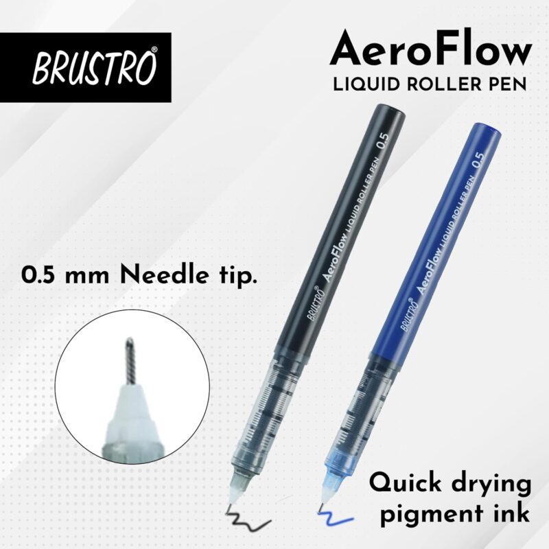 BRUSTRO AeroFlow Liquid Ink Rollerball Pens 0.5 Micro Tip Pack of 12 (Classic Black ink) - Image 5