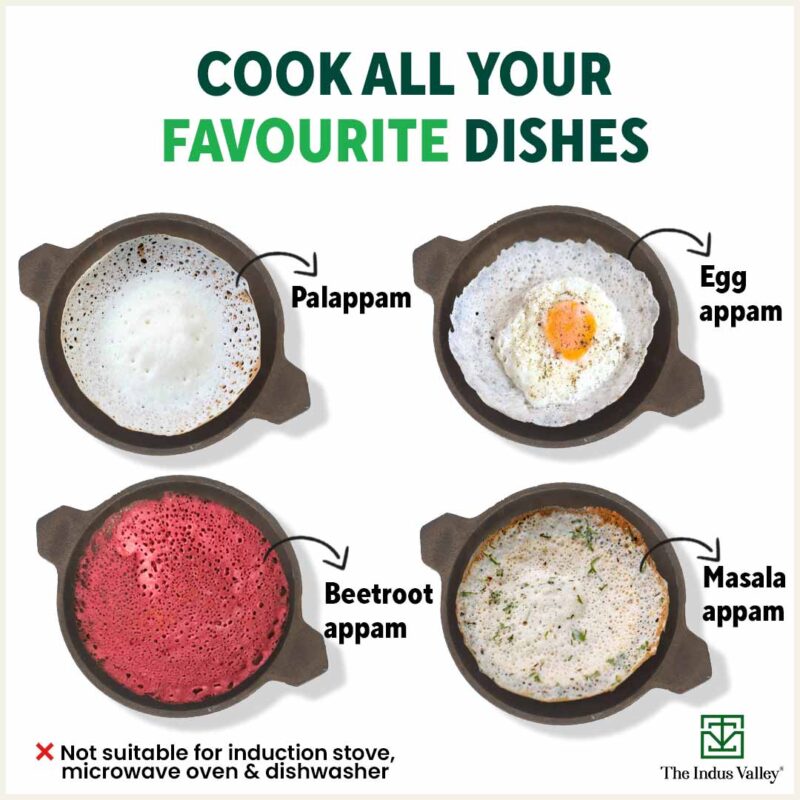 Super Smooth Cast Iron Appam Pan/Appachetty, Glass Lid,Pre-seasoned, Nonstick, 100% Pure, Toxin-free, 22cm, 1.9kg - Image 10