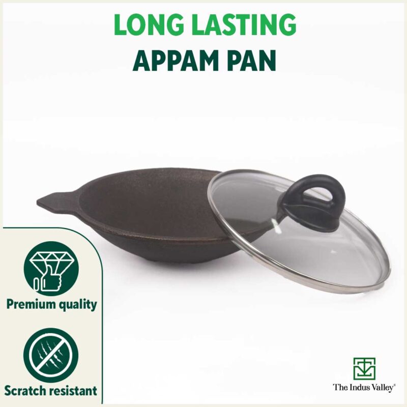 CASTrong Cast Iron Appam Pan/Appachetty, Glass Lid, Pre-seasoned, Nonstick, 100% Pure, Toxin-free, Induction, 22cm, 1.5kg - Image 11