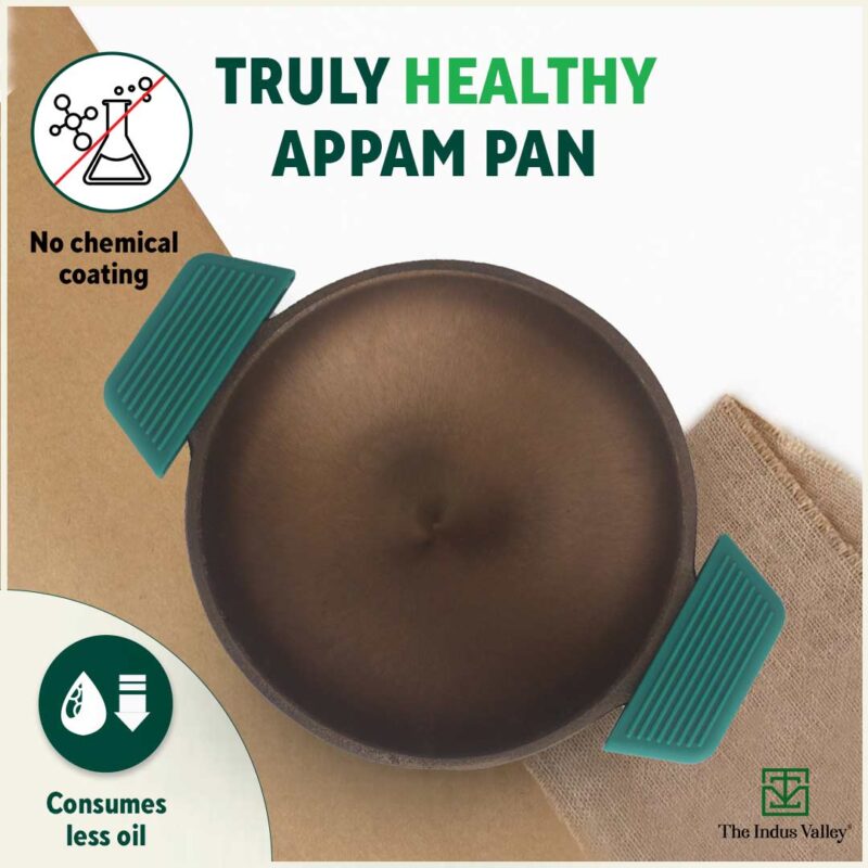 CASTrong Super Smooth Cast Iron Appam Pan/Appachetty, Silicon Handle,Pre-seasoned, Nonstick, 100% Pure, Toxin-free, 22cm, 1.9kg - Image 2