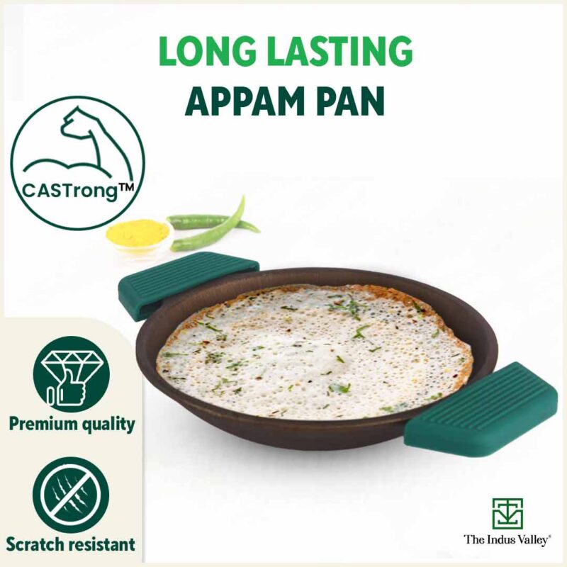 CASTrong Super Smooth Cast Iron Appam Pan/Appachetty, Silicon Handle,Pre-seasoned, Nonstick, 100% Pure, Toxin-free, 22cm, 1.9kg - Image 8