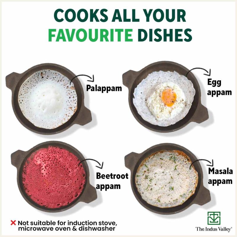 CASTrong Cast Iron Appam Pan/Appachetty, Glass Lid, Pre-seasoned, Nonstick, 100% Pure, Toxin-free, Induction, 22cm, 1.5kg - Image 12