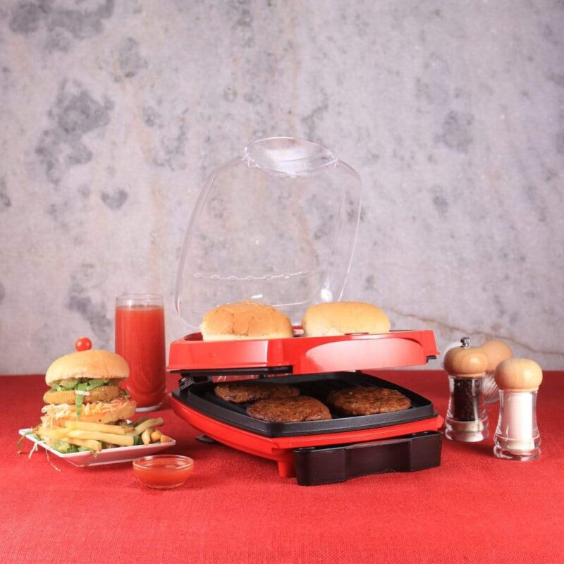 Sanjeev Kapoor Tandoor Burger And Grill Master, Non-stick Grilling Plates, Die-cast Aluminium, Transparent Bun Warmer, 1 Year Warranty - Image 8