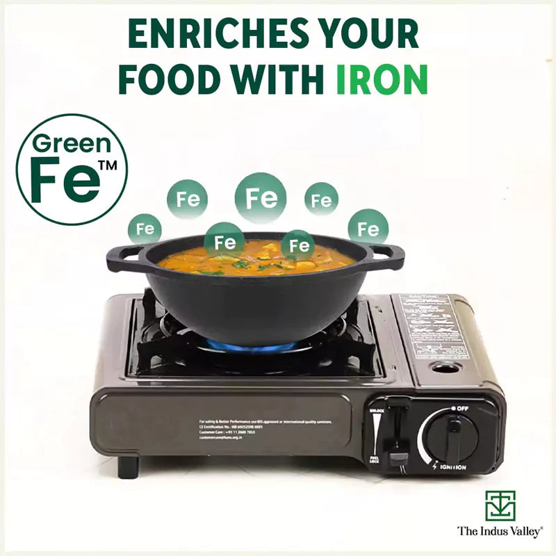 CASTrong Cast Iron Kadai, Flat Handle,Pre-seasoned, Nonstick, 100% Pure, Toxin-free, 20.5/25.6cm, 1.4L/2.4L, 1.8kg/2.5kg - Image 6