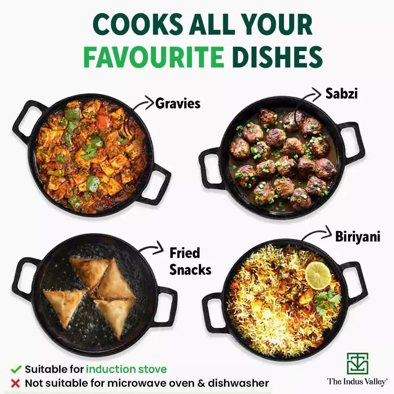 CASTrong Cast Iron Kadai, Pre-seasoned, Nonstick, 100% Pure, Toxin-free, Induction, 21/25cm, 1.7L/3.1L, 1.7kg/3.3kg - Image 10