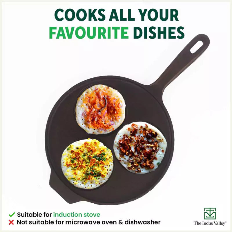 CASTrong Cast Iron Uttapam/ Set Dosa Tawa, 3 Pit, Pre-seasoned, 100% Pure, Toxin-free, Induction, 23cm - Image 10
