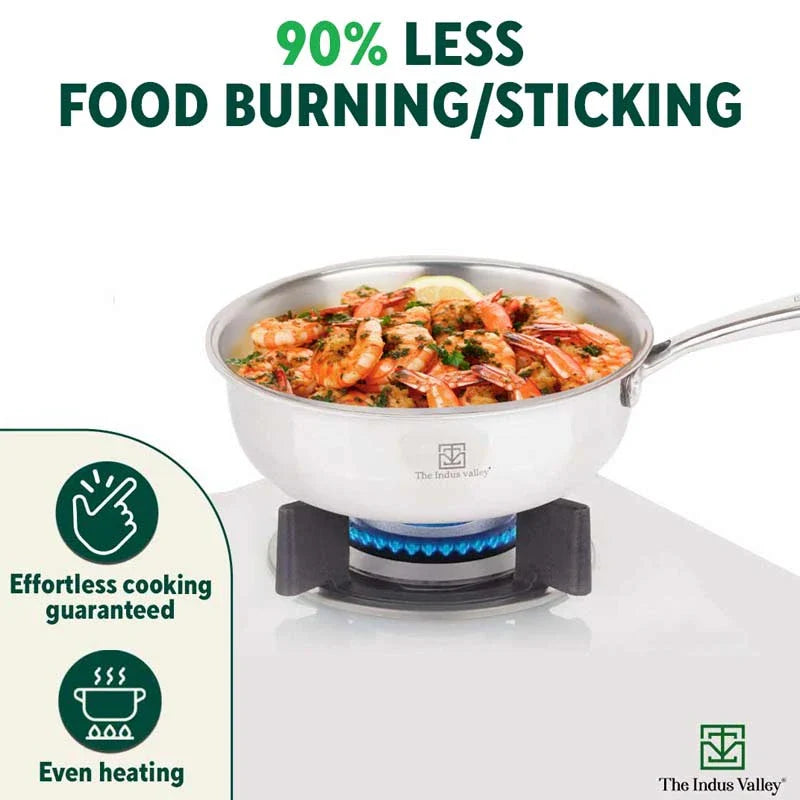 TurboCuk Tri-ply Stainless Steel Deep Fry Pan, Premium Quality, 3 Layer Thick Body, 100% Toxin-free, Non-stick, Induction & Gas, 22.1cm, 1.6L - Image 6
