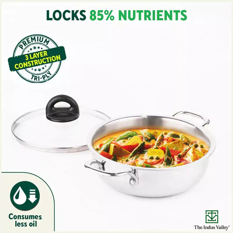 TurboCuk Tri-ply Stainless Steel Deep Fry Pan+ Glass Lid, Premium Quality, 3 Layer Thick Body, 100% Toxin-free, Non-stick, Induction & Gas, 20.3cm, 1.5 L, 1.38kg - Image 5