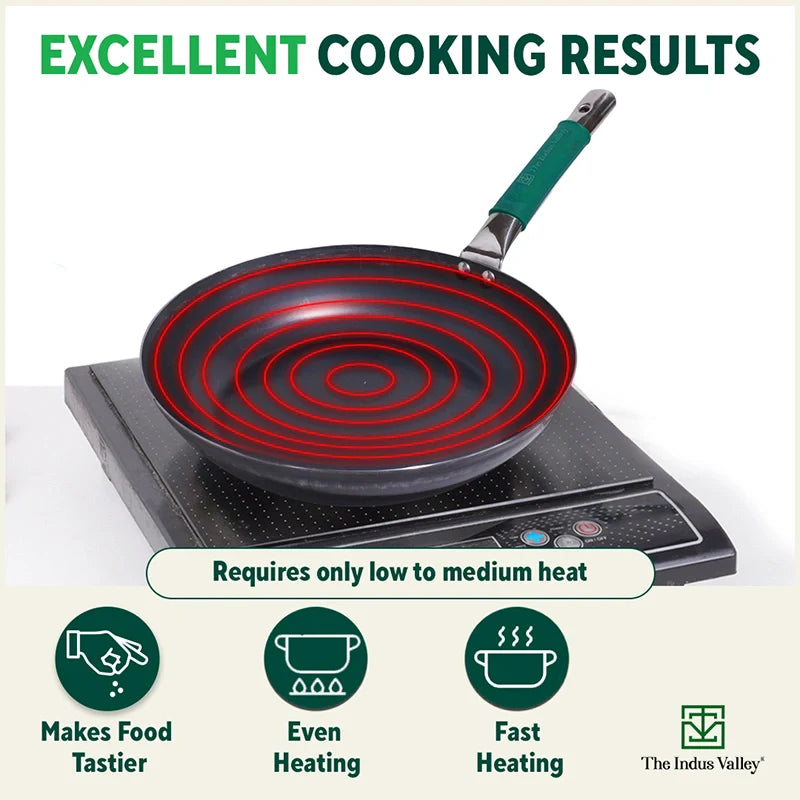 Ironklad 100% Pure Sheet Iron Frying pan, Steel Cool Touch Handle & Silicone Grip, Pre-seasoned, Toxin-free, Induction, 2/2.5 L, 25/30.8 Cm, 1.1/1.4 Kg - Image 7