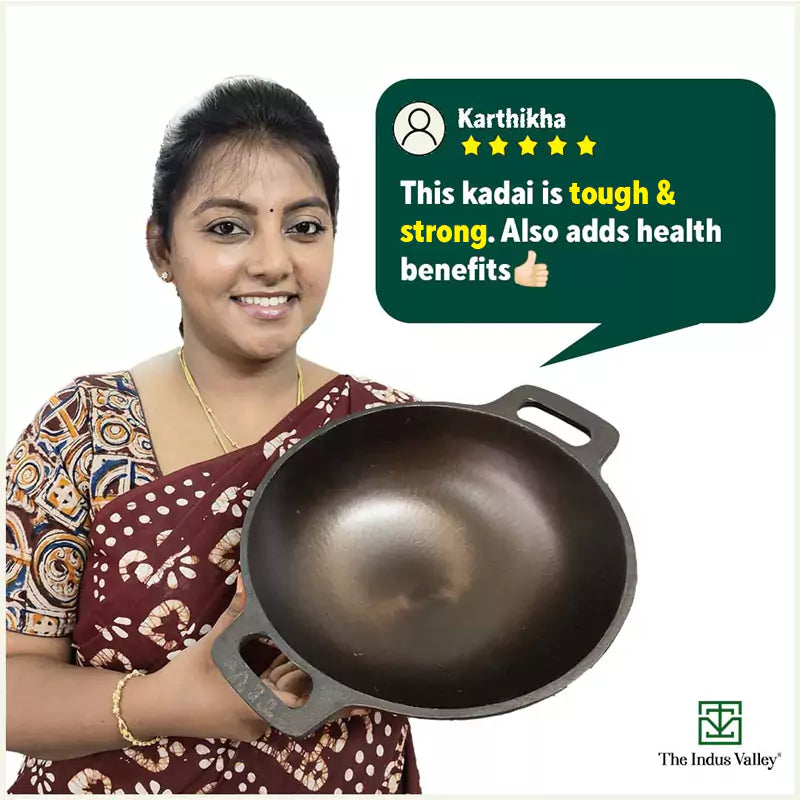 Super Smooth Cast Iron Kadai (Wok)+ Glass Lid, Pre-seasoned, Nonstick, 100% Pure,Toxin-free, 25.4cm, 2.5L, 2.4kg - Image 10