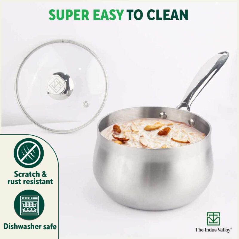 TurboCuk Tri-ply Stainless Steel Saucepan/ Milk/ Tea Pan+ Glass Lid, Premium Quality, 3 Layer Thick Body, 100% Toxin-free, Non-stick, Induction & Gas, 1.5/3.5L - Image 9