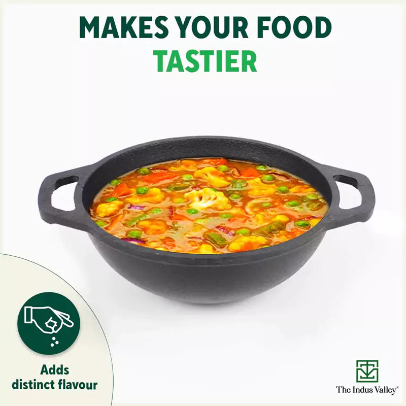 CASTrong Cast Iron Kadai, Flat Handle,Pre-seasoned, Nonstick, 100% Pure, Toxin-free, 20.5/25.6cm, 1.4L/2.4L, 1.8kg/2.5kg - Image 9