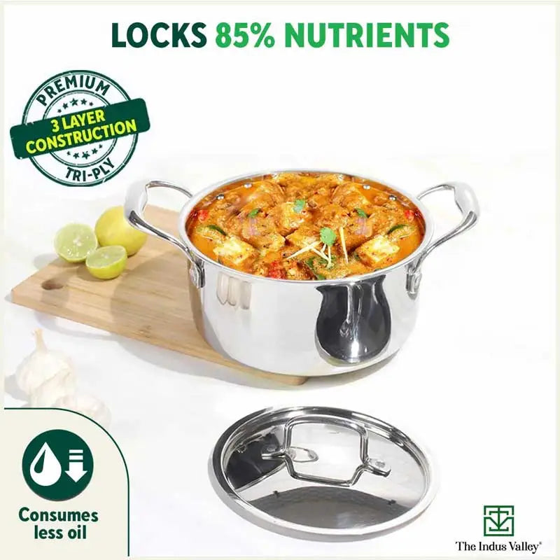TurboCuk Tri-ply Stainless Steel Casserole/ Biryani Cooking Pot+ Steel Lid, Premium Quality, 3 Layer Thick Body, 100% Toxin-free, Non-stick, Induction & Gas, 3.1L - Image 8