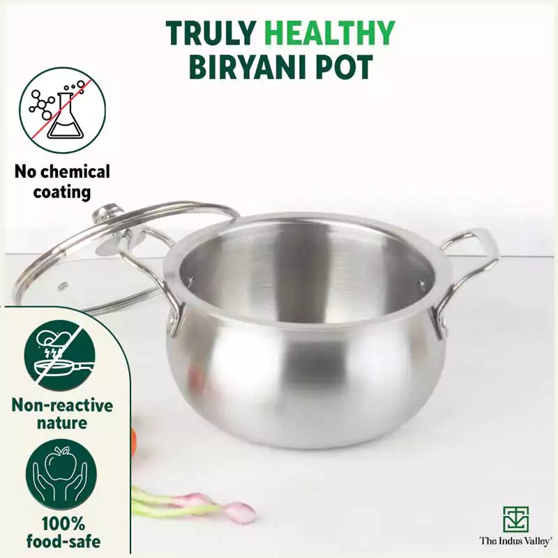 TurboCuk Tri-ply Stainless Steel Handi Casserole/ Biryani Cooking Pot+ Glass Lid, Premium Quality, 3 Layer Thick Body, 100% Toxin-free, Non-stick, Induction & Gas, 4L - Image 8