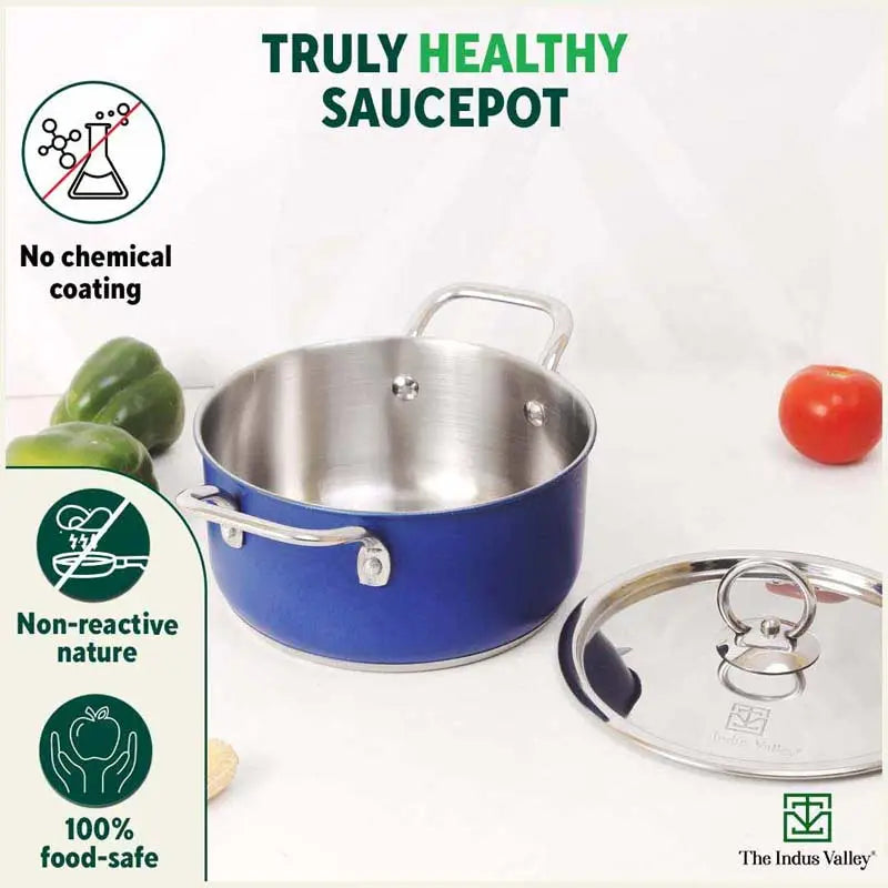Tri-Steel Premium Stainless Steel Casserole/ Saucepot with Steel Lid, Tri-ply (3 Layer) Induction Bottom, 1.9L, Blue - Image 3
