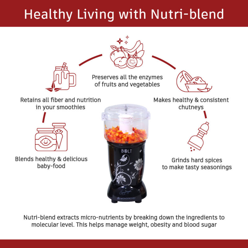 Nutri-blend BOLT-600W CKM Mixer with Chopper, Stronger & Swifter with Sipper Lid, 22000RPM 100% Full Copper Motor, 4 Unbreakable Jars, Sharper Steel Blades, Recipe Book by Chef Sanjeev Kapoor - Image 3