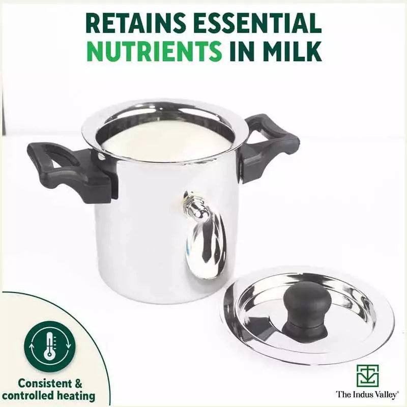 Stainless Steel Milk Cooker/ Boiler/ Pot with Handle+ Lid+ Knob+ Whistle, Premium Quality, 100% Toxin-free, Induction & Gas, 1 Litre - Image 5