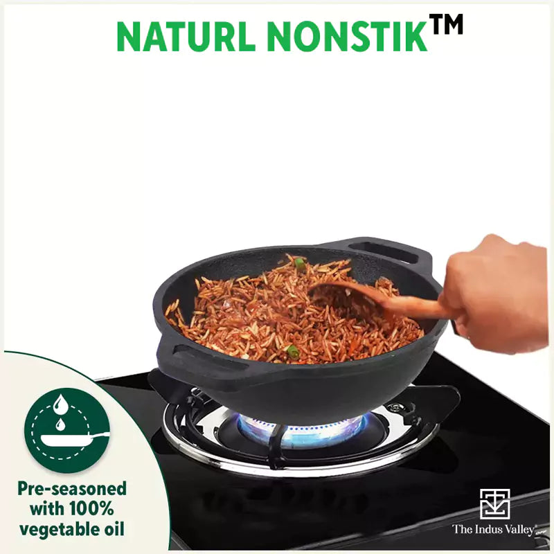 CASTrong Cast Iron Kadai, Flat Handle,Pre-seasoned, Nonstick, 100% Pure, Toxin-free, 20.5/25.6cm, 1.4L/2.4L, 1.8kg/2.5kg - Image 8