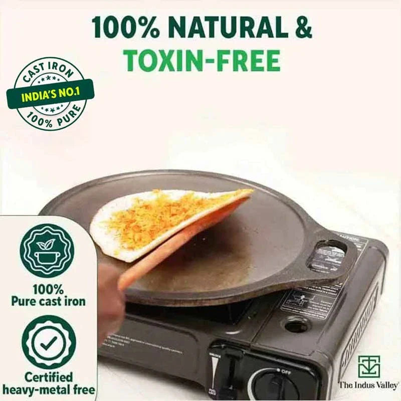 Super Smooth Cast Iron Tawa,Pre-seasoned, Nonstick, 100% Pure, Toxin-free, Free ₹110 Spatula, 27.9cm/30.5cm, 2.15kg/2.3kg - Image 4