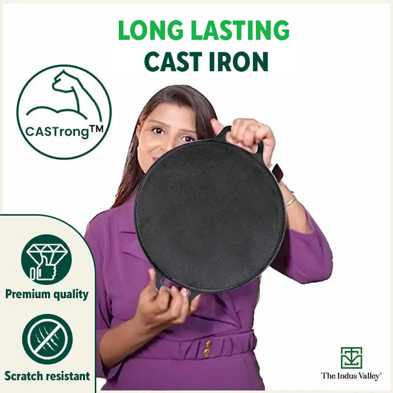 CASTrong Cast Iron Cookware Set: Tawa+ Kadai+ Fry Pan, Kitchen Set for Home, Pre-seasoned, 100% Pure, Toxin-free, Free ₹400 Tadka Pan - Image 9