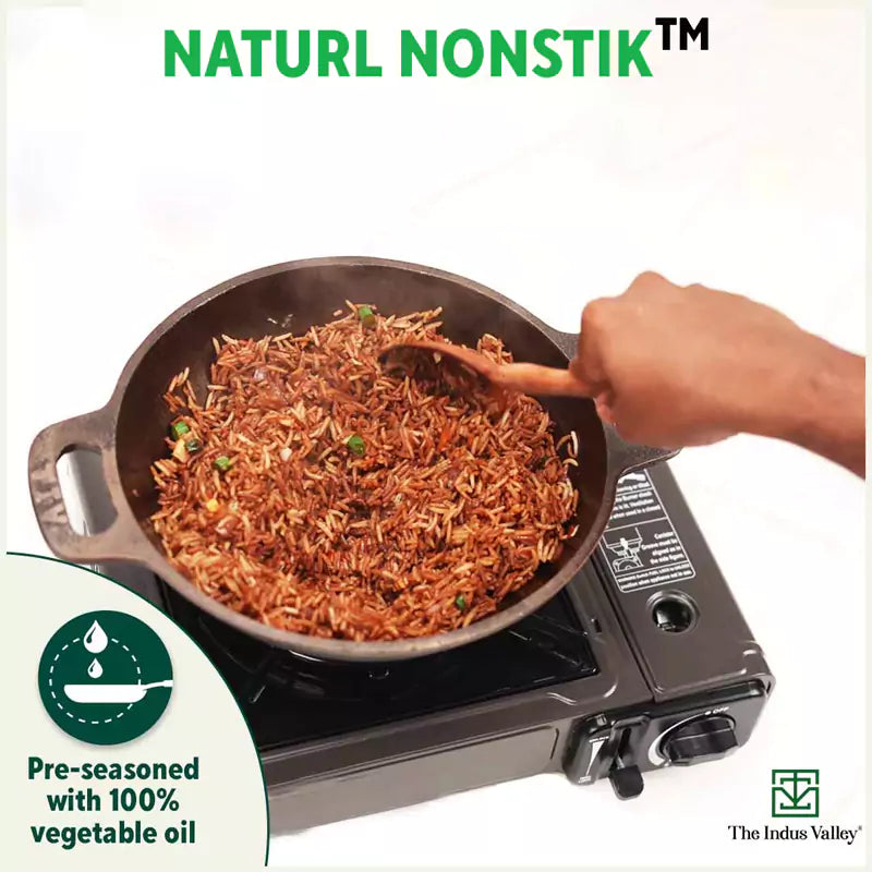 Super Smooth Cast Iron Kadai (Wok)+ Glass Lid, Pre-seasoned, Nonstick, 100% Pure,Toxin-free, 25.4cm, 2.5L, 2.4kg - Image 7