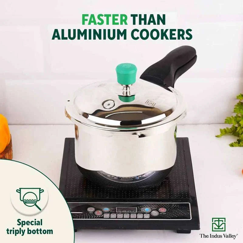 QuicKooker Stainless Steel Pressure Cooker, Premium Quality, Tri-ply (3 Layer) Heavy Bottom, 100% Safe, ISI Certified, 3 Yr Warranty, Induction & Gas, 3/4.5L - Image 2