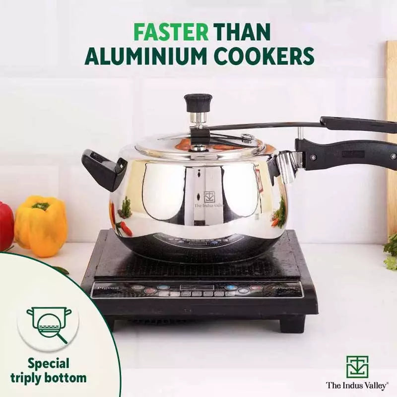 3L+5L QuicKooker Stainless Steel Pressure Cooker Combo+ Free ₹600 Wood Chopping Board, Premium Quality, Tri-ply (3 Layer) Heavy Bottom, 3Yr Warranty, ISI Certified, Induction & Gas - Image 8