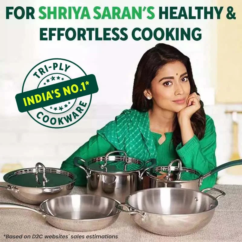 TurboCuk Tri-ply Stainless Steel Deep Fry Pan, Premium Quality, 3 Layer Thick Body, 100% Toxin-free, Non-stick, Induction & Gas, 22.1cm, 1.6L