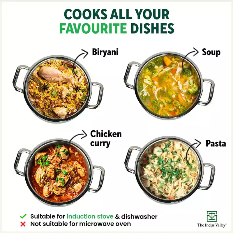 TurboCuk Tri-ply Stainless Steel Handi Casserole/ Biryani Cooking Pot+ Glass Lid, Premium Quality, 3 Layer Thick Body, 100% Toxin-free, Non-stick, Induction & Gas, 4L - Image 6