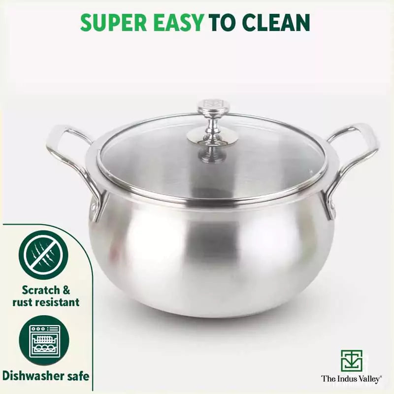 TurboCuk Tri-ply Stainless Steel Handi Casserole/ Biryani Cooking Pot+ Glass Lid, Premium Quality, 3 Layer Thick Body, 100% Toxin-free, Non-stick, Induction & Gas, 4L - Image 7