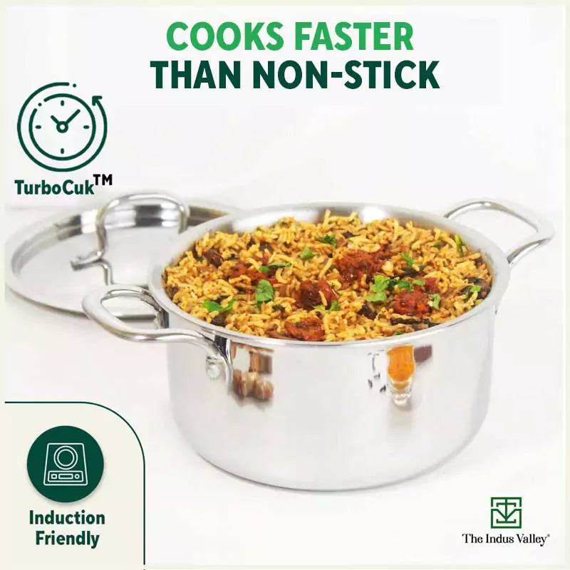 TurboCuk Tri-ply Stainless Steel Casserole/ Biryani Cooking Pot+ Steel Lid, Premium Quality, 3 Layer Thick Body, 100% Toxin-free, Non-stick, Induction & Gas, 3.1L - Image 7