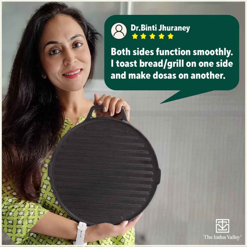 CASTrong Cast Iron 2-in-1 Griddle (Grill Pan + Tawa), Pre-seasoned, 100% Pure, Toxin-free, Induction, Round, 26cm, 2.1 Kg - Image 12