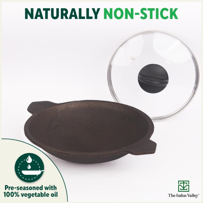 CASTrong Cast Iron Appam Pan/Appachetty, Glass Lid, Pre-seasoned, Nonstick, 100% Pure, Toxin-free, Induction, 22cm, 1.5kg - Image 9