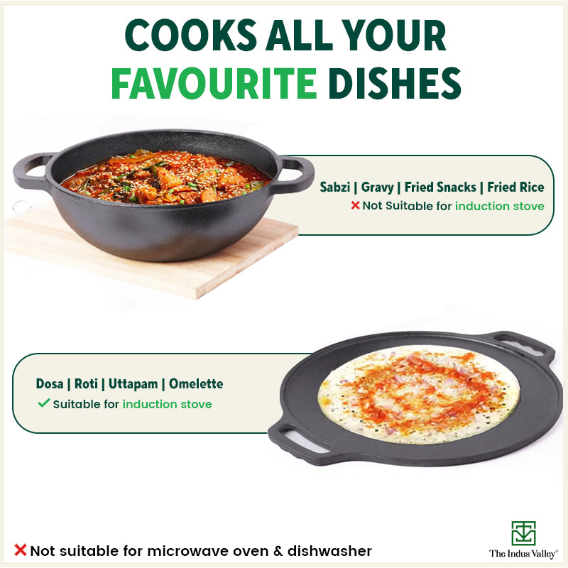 CASTrong Thick Cast Iron Kadai+Tawa+Free ₹110 Spatula,Kitchen set for Home, Pre-seasoned,100% Pure,Toxin-free - Image 10